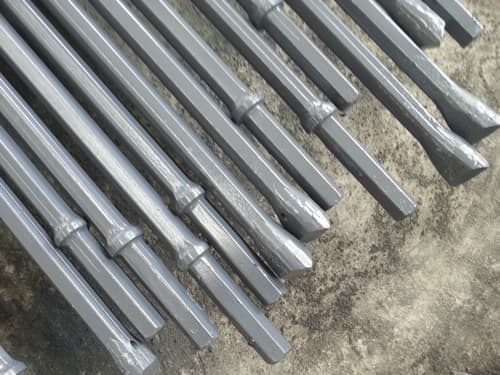 Tapered drill rods are used in granite and marble quarry